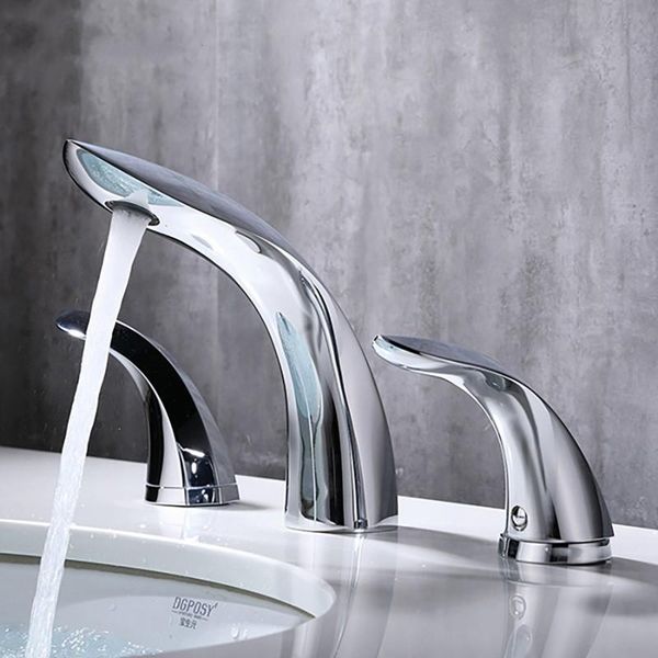 

chrome plated brass bathroom sink faucet three hole two handle copper basin mixer faucet cold water basin tap