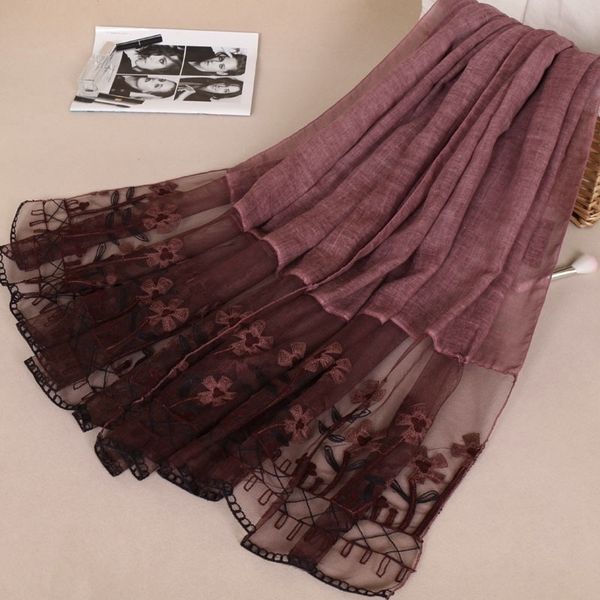 

lace floral patchwork cotton shawl scarf girls fashion spring summer design long soft warm pashmina stole muslim hijab 200*95cm y201024, Blue;gray