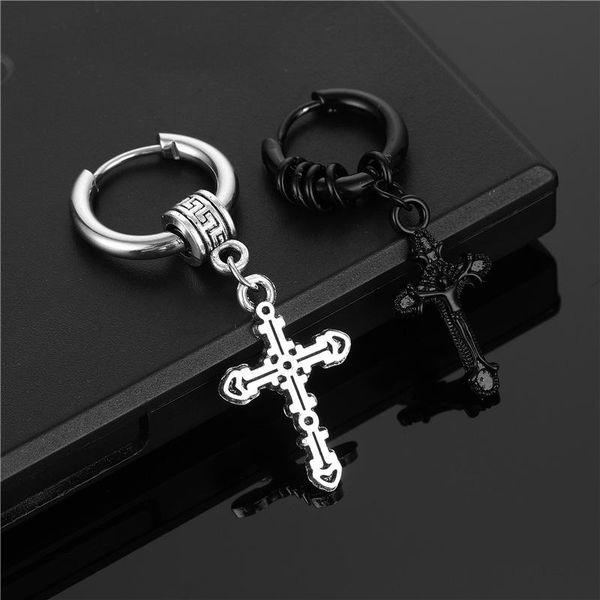 

1pcs black silver color gothic cross rock ear rings stainless steel punk men cross earrings simple stud drop earrings for women