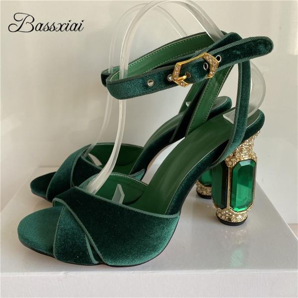 

luxury velvet cross band ankle strap sandals women jeweled crystal high heel party shoes diamond summer sandalias, Black