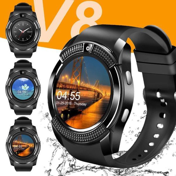 

fashion smart watch v8 men's bluetooth sports v8 watch ladies relgio smartwatch with camera sim card slot android phone with retail box