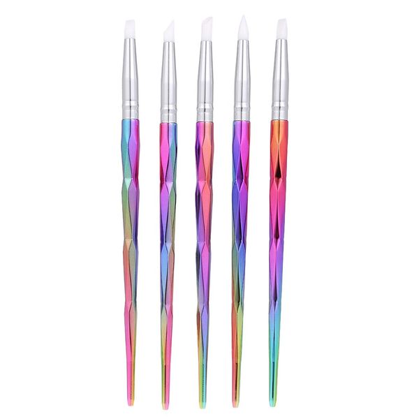 

set of 5 nail art design brush professional tool kit paint pen for fake nail tips nail polish with different head shapes, Yellow