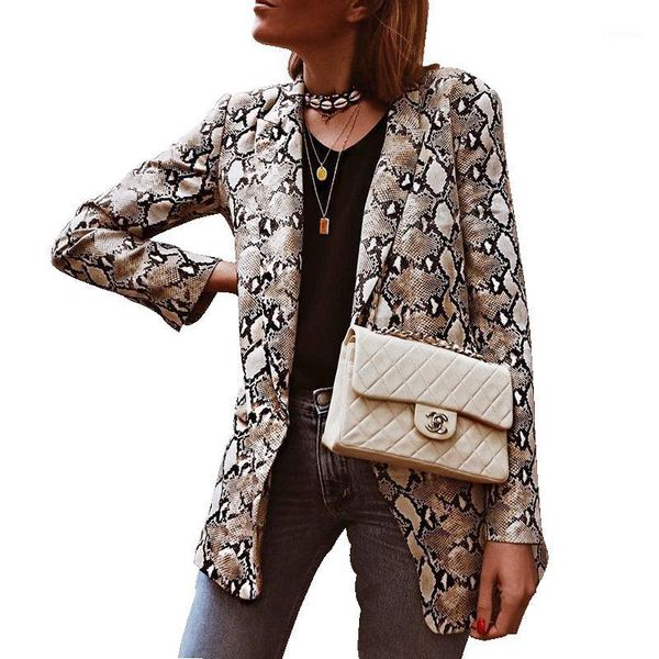 

women snake print long sleeve suit coat blazer biker jacket outwear fashion slim career blazer coats suit outwear cardigan1, White;black