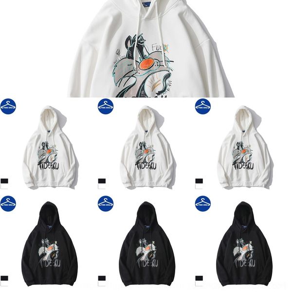 

jivhm tide ku мужчины осень новый свободный случайный плюшевый топ белка свитер с капюшоном свитер 2020 и женщины тенденции top sweatersweat, Black