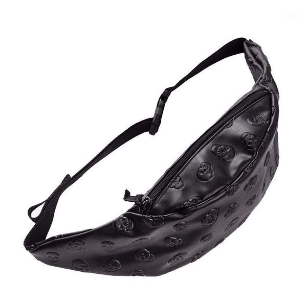 

waist bags skull black leather belt bag fashion who cares pu soft pouch bag(black)1