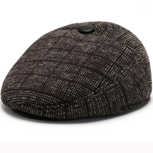 

ht3253 berets men ivy newsboy flat cap male plaid earflap beret hat thick warm winter wool hat father grandfather beret cap men1, Blue;gray