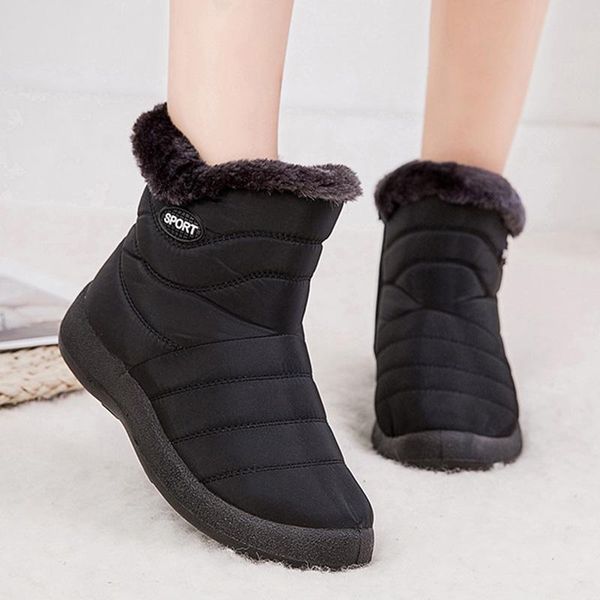 

boots snow shoe 2021 winter women plush warm ankle waterproof woman, Black