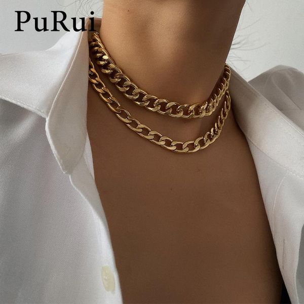 

purui 2pcs золото цвет металл choker воротник ожерелье многослойная цепь ожерелье женщины простых короткий воротник мода ювелирные изделия, Golden;silver