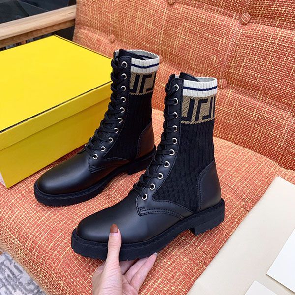 

fashion luxury womens high boots letter knitted socks casual martin boots hiking outdoor boots ladies winter boot with box, Black