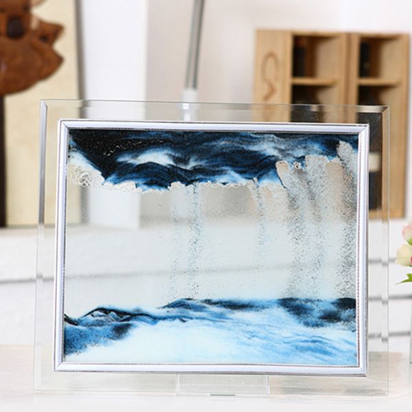 3D Dynamic Flowing Grit Sand Painting Cornice in vetro trasparente Disegno Paesaggio E2S 201212