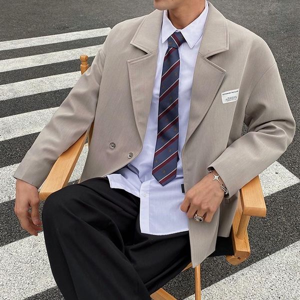 

men's suits & blazers 2021 spring casual blazer men hidden double breasted solid korean fashion clothing quality suit jacket khaki blac, White;black
