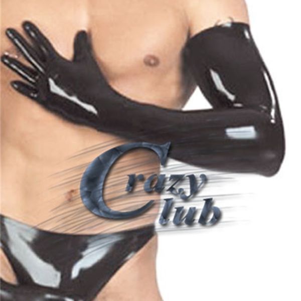 

fashion men new real black latex zentai gloves shoulder length latex working gloves rubber band latex 201021, Blue;gray