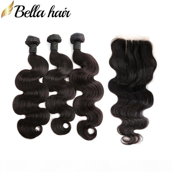 

malaysian hair bundle with closure body wave unprocessed human virgin hair weft extensions 4x4 3 part lace closure 4pcs lot dhl bella hair, Black