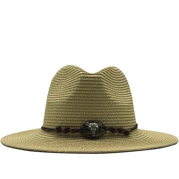 

wide brim hats summer straw hat for men women sun beach jazz panama fedora protection cap with leather belt1, Blue;gray
