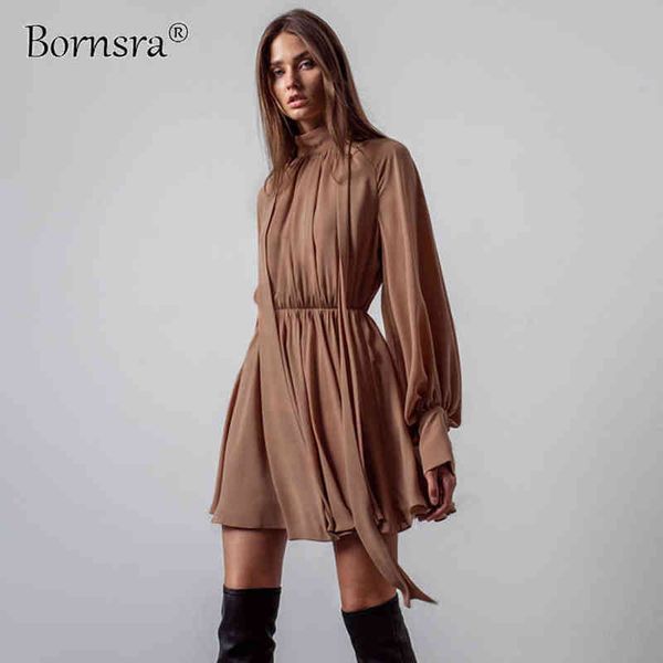

bornsra 2021 autumn bow knot a skirt chiffon british style high waist slim short skirt women a-line regular dresses for female g1223, Black;gray