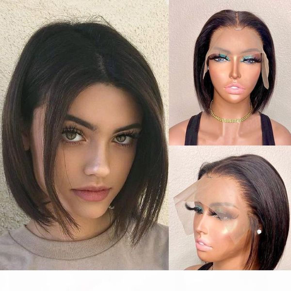 

fureya hair 360 lace human hair short straight wig for black women 150% density brazilian remy pre plucked bleached knots, Black;brown