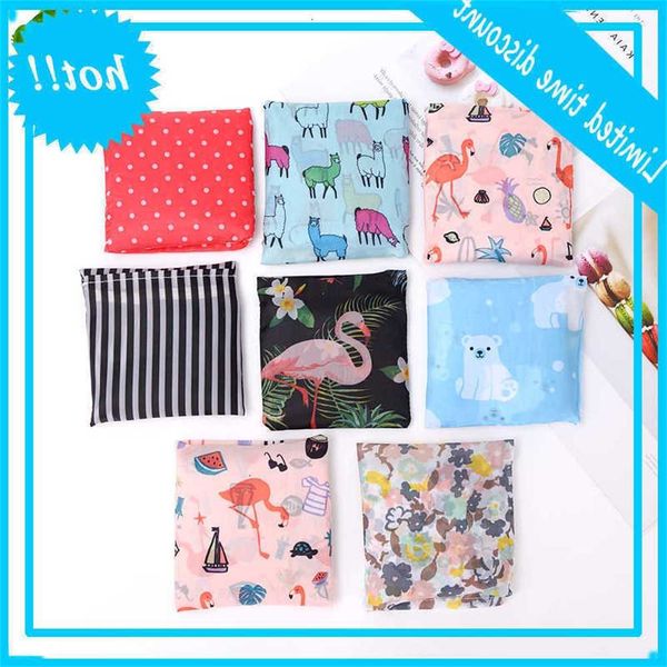 

women foldable eco shopping bag tote pouch portable reusable grocery opbergtas cactus flamingo stippen ing