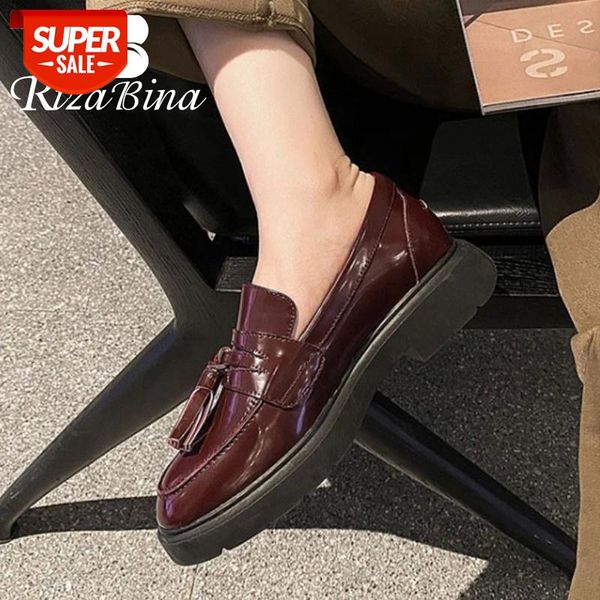 

rizabina new arrival shoes women pumps round toe thick bottom tassel slip on solid color retro shoes female footwear size 34-40 #w063