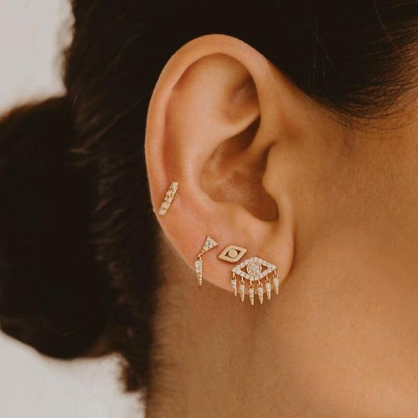 

stud gold color lucky turkey evil eye charm jewelry for lovely women fashion sparking bling zirconia cz eyelash earring gifts, Golden;silver