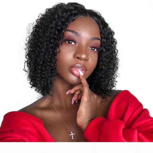 

brazilian virgin human hair lace front wigs glueless short bob human wigs wavy with baby hair for black women short curly lace wig, Black;brown