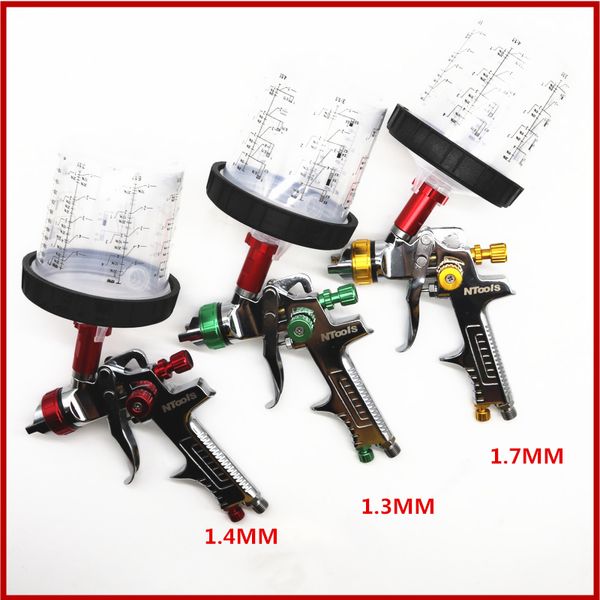 

spray gun with adapter and mix tank hvlp spray gun auto feed paint spray gun 1.3/1.4/1.7mm nozzle szie car paint airbrush