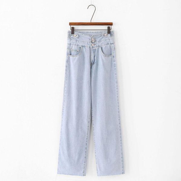 

3531 the elephant show tall waist straight jeans female loose 2020 new show thin xuan wind cowboy wide-legged pants1, Blue