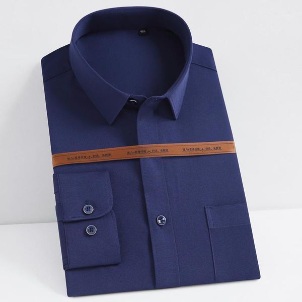 

men's casual stretch long sleeve dress shirts single patch pocket standard-fit formal business work office solid basic shirt1, White;black