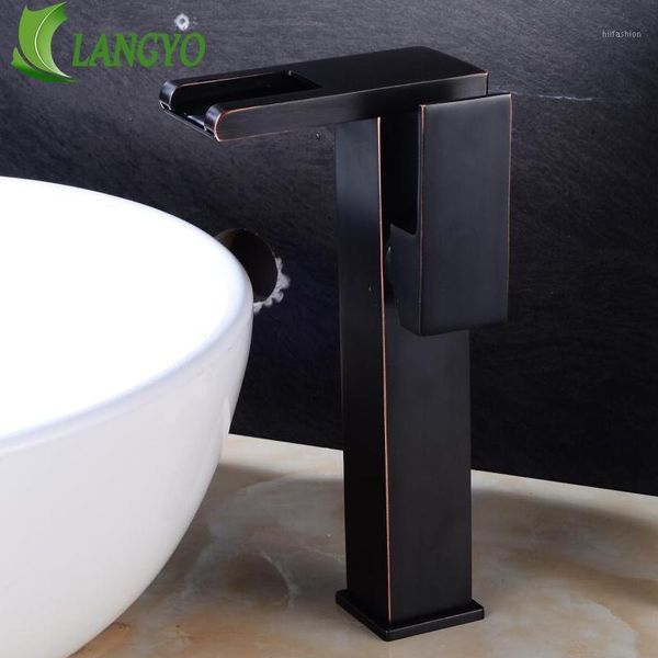 

langyo bathroom led waterfall faucet washbasin mixer single handle tap square chromed sink basin mixer tap br-713h & br-7141