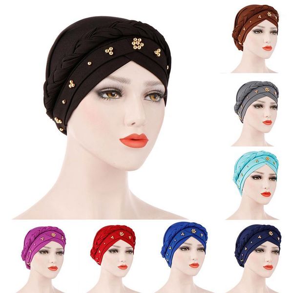 

women muslim hijab turban beading headband india hat bonnet ruffle hair hats beanie bandanas head wrap headwear cap abaya hats1, Red