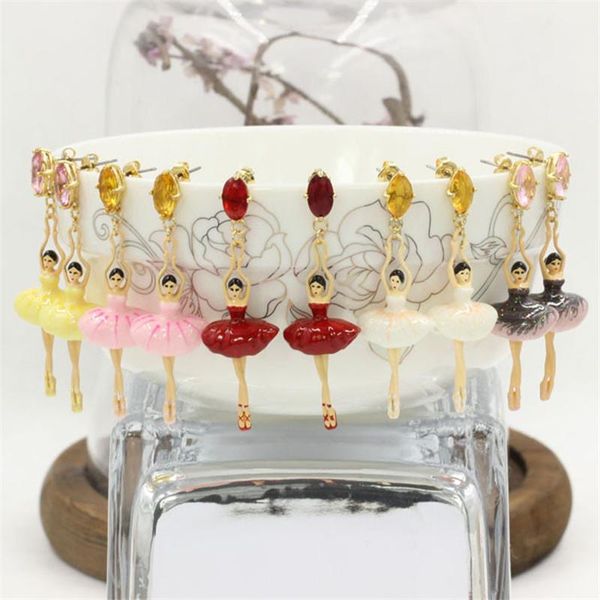 

ballet long enamel earrings 2021 trend dancing girl jewelry for women european and american style skirt eardrop, Golden;silver