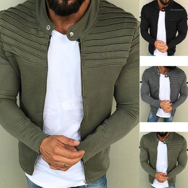 

men fashion casual slim fit stand collar jacket coat baseball zip casual jacket outwear1, Black;brown