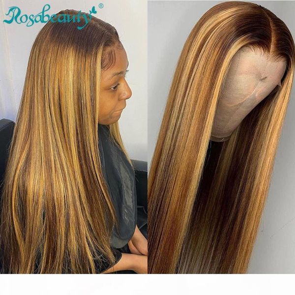 

rosabeauty glueless lace front human hair wigs preplucked brazilian straight colored frontal wig for black women 30 inch ombre, Black;brown