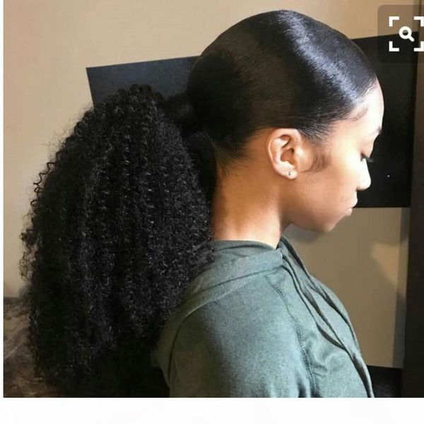 

4b 4c afro kinky curly ponytails extensions one piece mongolian clip in human hair extension ponytails natural color 160g divas remy human, Black
