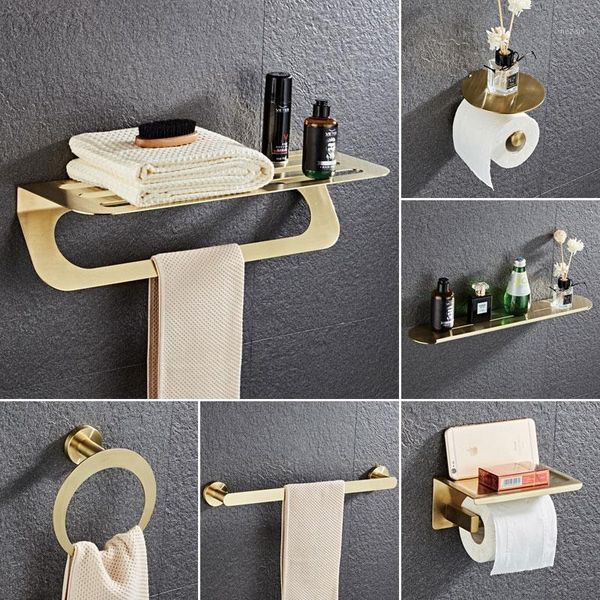 

bath accessory set bathroom accessories paper holder,corner shelf,towel rack,toilet brush holder stainless steel brushed gold hardware set1