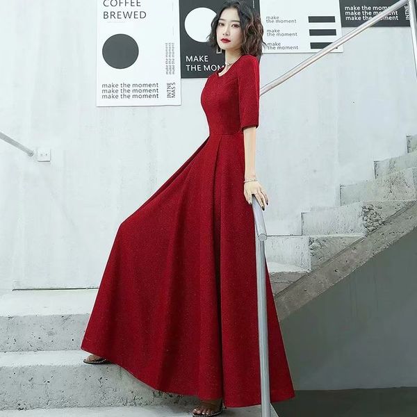

2021 robe soiree new style neck half to floor women clothed dq1j evening, Black;red