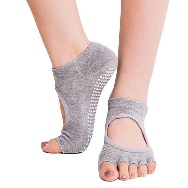 

open toe women socks anti slip finger-separated yo ga socks solid sports ballet dance toe women1, Black;white