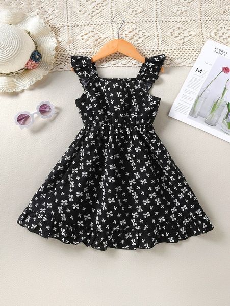 

toddler girls four-leaf clover print ruffle trim tank dress she, Red;yellow