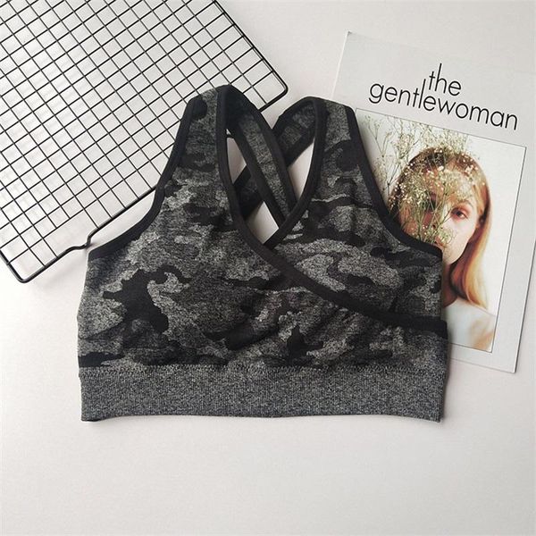 

женщины camo йога бюстгальтер камуфляж mujer бесшовные v шеи дышащий push up bra женский cross назад запуск тренировки костюм гимнастика йог