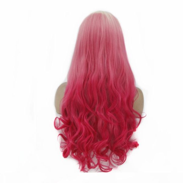 

blonde pink ombre wig long wavy heat resistant fiber synthetic lace front wig for women glueless cosplay party wigs side part, Black