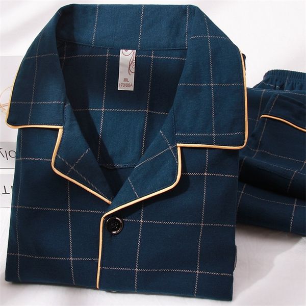 

plaid cotton pajamas for men long sleeves winter pijama hombre button-down sleepwear pj cotton nightwear pyjama homme plus size lj201113, Black;brown