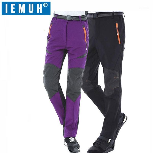 

iemuh brand man women winter fishing waterproof camping fleece hiking pants climbing skiing softshell trouser travel1, Black;green