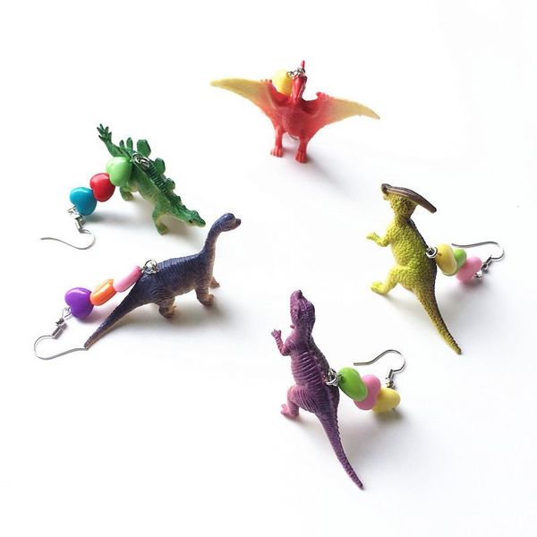

1pc creative funny fun chocolate cute dinosaur animals punk party heart dangle earrings for women girl exaggerated jewelry gift, Silver