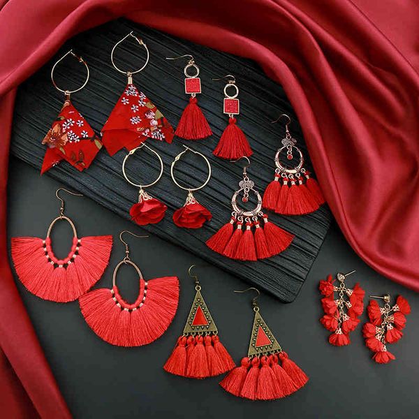 

charms earrings red chinese romantic su bohemian national year bride, Golden