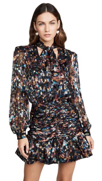 

2020 autumn/winter european and american bow-tie drape waist small checkered print fishtail dress skirt, Black;pink