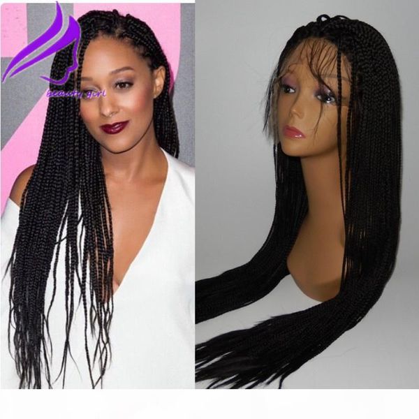 

fashion african american black brown blonde box braids wig heat resistant synthetic lace front wig micro braided wigs for black women