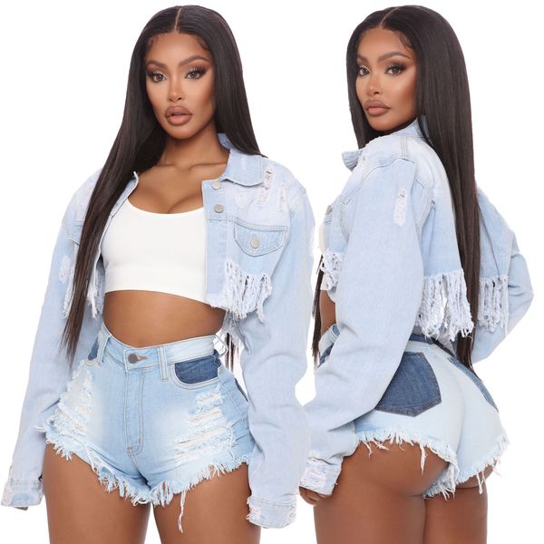 

america fashion new short women's jackets 2022 spring women's hole cowboy coats popular single women jacket clothes, Black;brown