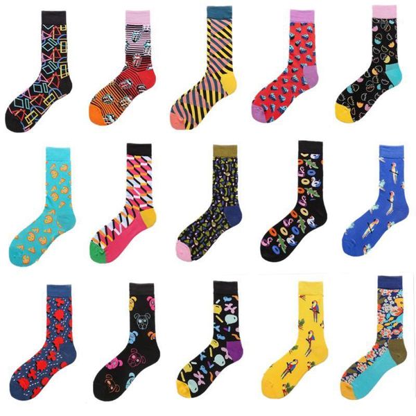 

1 pair combed cotton novelty man socks fancy stripes creative pattern socks funny man crew happy new year gift1, Black