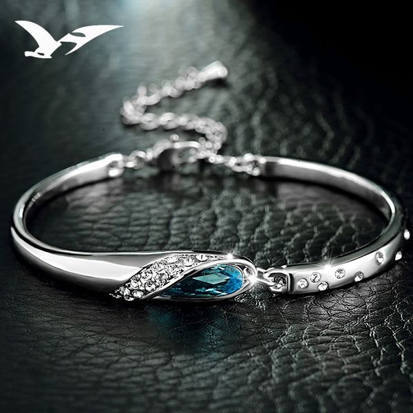 

925 стерлингового серебра женщин корейской моды австрийский кристалл любителей серебра ювелирные изделия браслет кристалл браслет f7tok, Golden;silver