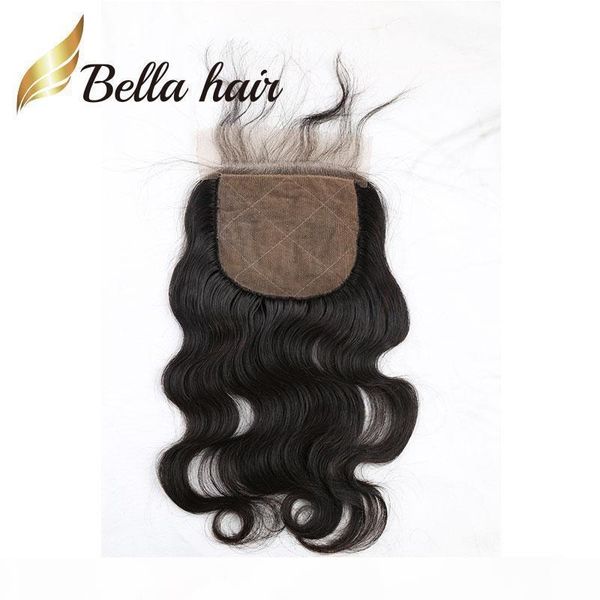 

bella hair silk base closure 100% unprocessed brazilian human hair closure natural color body wave wavy silk base closures, Black;brown
