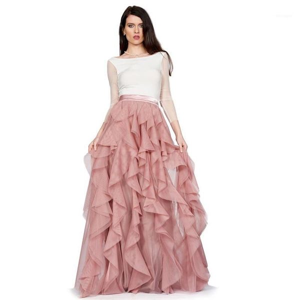 

lolita rose pink long skirts ruffles tiered tulle skirt for women ruched zipper vintage female tutu skirt faldas mujer moda1, Black